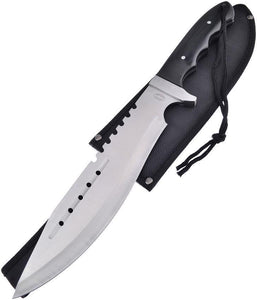 Black Serrated Sawback Knife