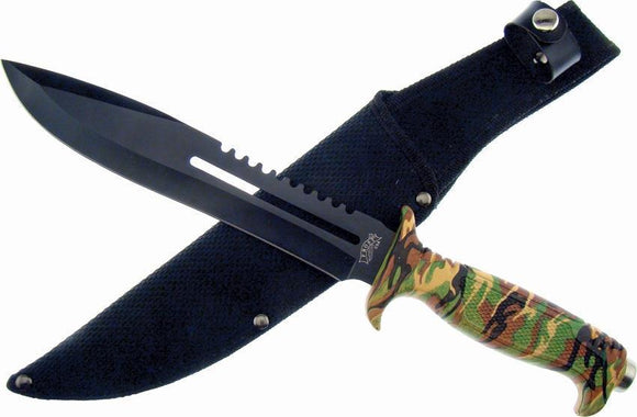 Frost Jungle Fever IV Bowie Black Fixed Stainless Camo Handle w/ Sheath