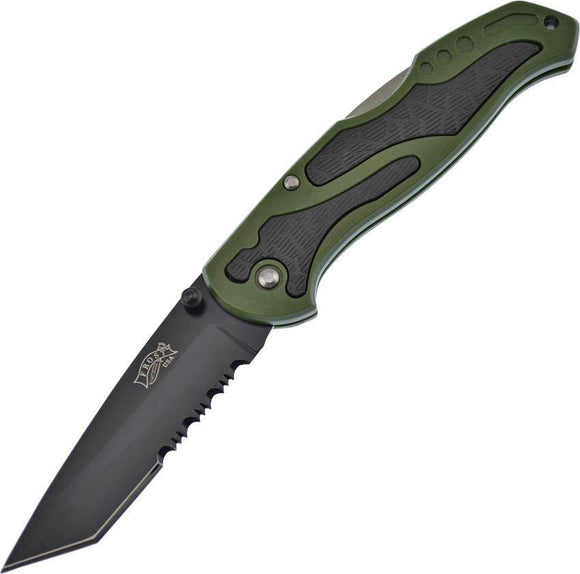 Frost Cutlery Lockback Green & Black Handle Folding Serrated Blade Knife