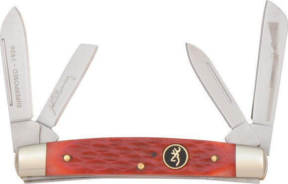Browning Red Pick Bone Handle Congress Stainless Folding Blades Pocket Knife