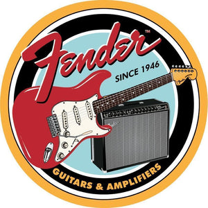 Fender Guitars & Amplifiers Since 1946 Round Circle Metal Tin Sign 1858