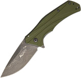 Kershaw Knockout A/O Damascus Steel Blade Olive Green Folding Knife