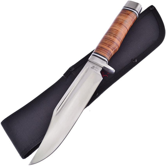 Frost Cutlery Leather Stack Handle Pro Stainless Fixed Clip Pt Blade Knife
