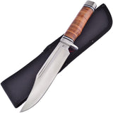 Frost Cutlery Leather Stack Handle Pro Stainless Fixed Clip Pt Blade Knife