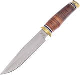 Frost Cutlery Nighthawk Stainless Fixed Satin Blade Leather Handle Knife