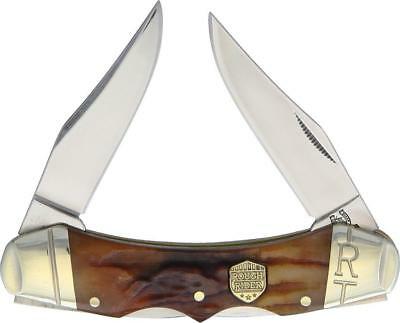 Rough Rider Brown Stag Bone Double Lock Dual Blade Folding Pocket Knife 1798