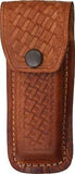 Sheath Folding Knife Brown Leather Embossed Basketweave Design 4.5 to 5" 1132