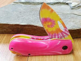 Rough Rider Pink Tie Dyed Straight Assisted Opeing  FOLDING Pocket Knife - 1555