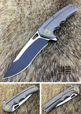 WE KNIFE Titanium Gray Flipper Folding Pocket Knife Drop Pt Black Satin S35VN - 611G