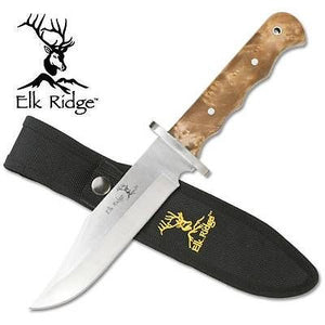 Elk Ridge Fixed 10 1/8" Hunter Bowie Knife w/ Burlwood Handle 101