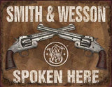 Smith & Wesson Pistol Gun Company Spoken Here Man Cave Metal Tin Sign 1849