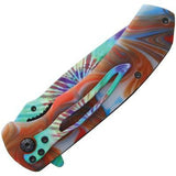 Rough Rider Tie Dye Assisted Open A/O Red & Blue Swirl Folding Pocket Knife 1909