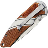 Rough Rider Linerlock Checkered Wood & Stainless Drop Pt Folding Knife 1815