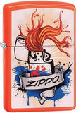 Zippo Lighter Orange Splash Windproof Usa New 02193