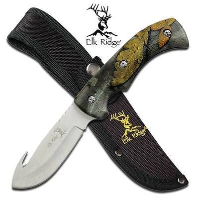 Elk Ridge Camo Gut Hook Fixed Blade Hunting Knife - 274FC