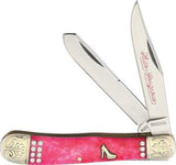 Rough Rider Hello Series Trapper Pink Bone Folding Clip & Spey Blades Knife 1605