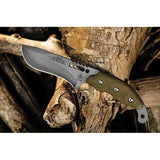 TOPS Wind Runner XL Fixed Black River Wash Blade Green Canvas Handle Knife WDRXL