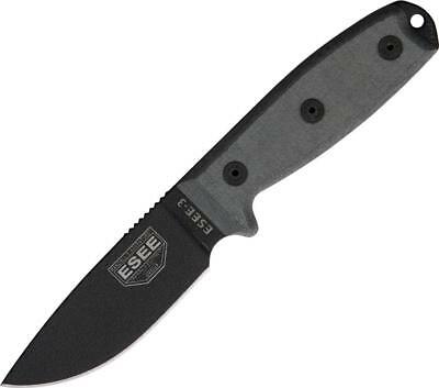ESEE Model 3 Standarad Edge Black Fixed Blade Knife + Brown MOLLE Sheath RC3PM