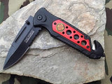 Tac Force Fire Dept FireFighter Rescue Serrated Assisted Linerlock Red Folding Knife 637FD
