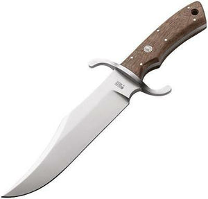 Boker Bowie Walnut Handle Stainless Fixed Clip Pt Blade Full Tang Knife 120547