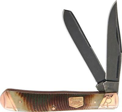 Rough Ryder Backwoods Bushcraft Trapper Brown Jigged Bone Folding Knife 1840