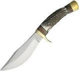 Rough Rider Hunter Fixed Stainless Blade Stag Bone Handle Knife + Sheath 1632