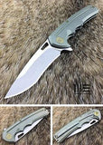 WE KNIFE Ti Green Flipper Folding Pocket Knife Drop Pt SW Satin S35VN - 611F