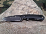 MTech Neck Knife 4.75" Fixed Stone Washed Drop Pt Black G10 + Molded Sheath 