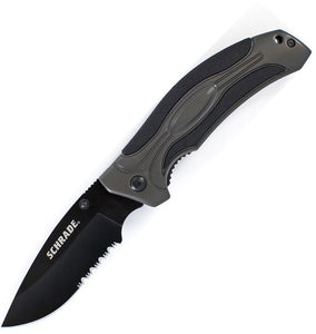 SCHRADE Linerlock Serrated Drop Pt Folding Pocket Knife w/ Gray Alum Handle