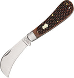 Boker Plus 7" Hawkbill Blade Brown Jigged Bone Handle Folding Knife 