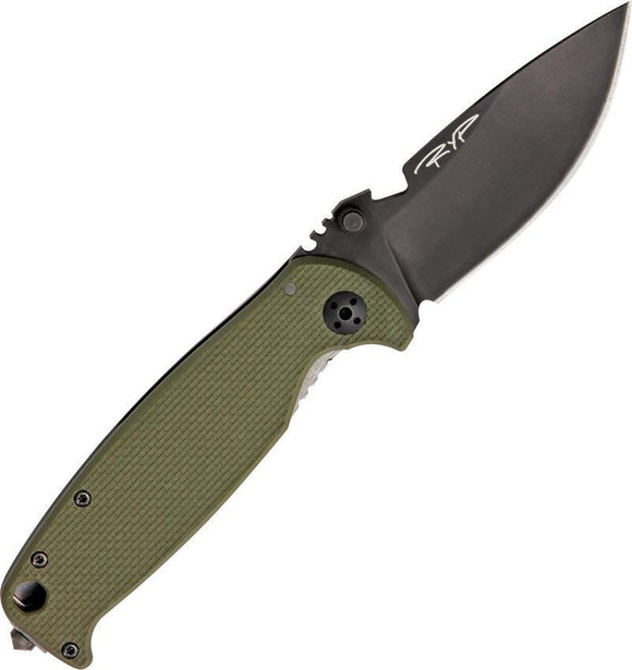 DPx Gear HEST Folder Pocket Black Folding Knife Left Hand Green Handle