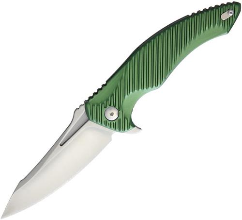 Brous Blades T4 Linerlock Aluminum Green Handle Folding Satin Blade Knife