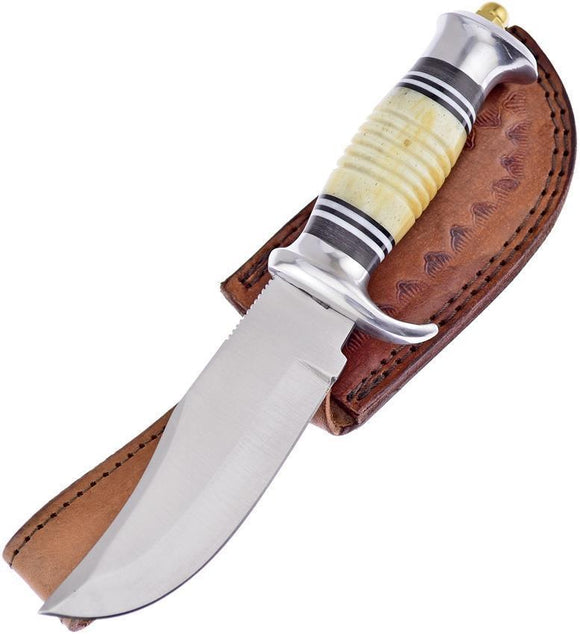 Frost Cutlery Black Hills Skinner Stainless Fixed Blade White Bone Handle Knife