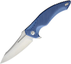 Brous Blades T4 Linerlock Aluminum Blue Handle Stonewash Folding Blade Knife