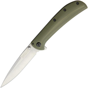 Kershaw AM-3 Framelock A/O Drop Pt Blade Green G10 Handle Folding Knife