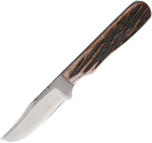 Anza 6" Amber Jigged Bone Handle Fixed Blade Knife w/ Leather Belt Sheath
