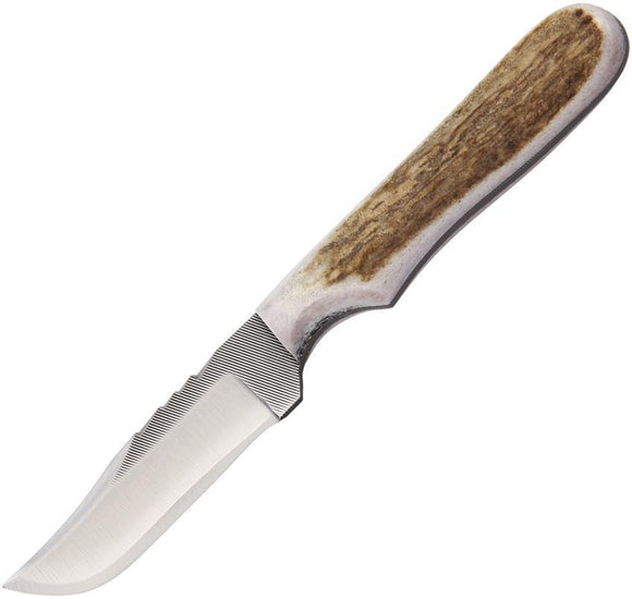 Anza Elk Stag Handle Fixed Blade Full Tang Knife w/ Leather Belt Sheath