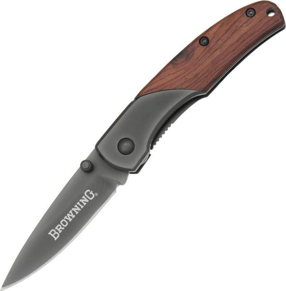 Browning Linerlock Brown Wood Handle Stainless Black Folding Blade Knife