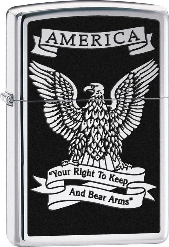 Zippo Lighter America Eagle Right to Keep & Bear Arms Windproof Black USA New