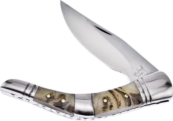 Frost Cutlery Small Rams Horn Handle Folder Stainless Folding Blade Knife