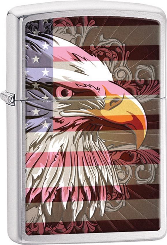 Zippo Lighter Eagle Flag Brushed Chrome Windproof USA New