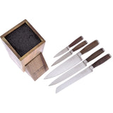 Hen & Rooster 5pc Wood Handle Kitchen Knife Set w/ Storage Block I063