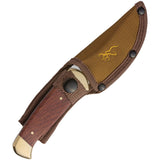 Browning Wood handle Brass Bolster Fixed Blade Knife + Sheath 0378