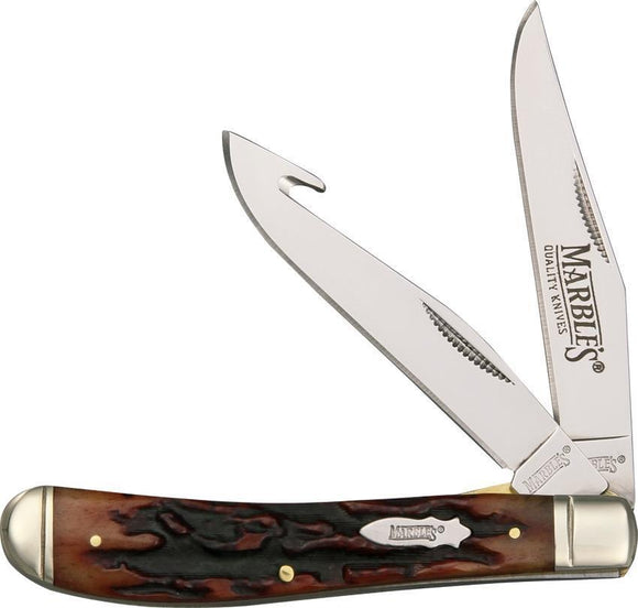 Marbles Guthook Linerlock Trapper Stag Bone Stainless Folding Pocket Knife