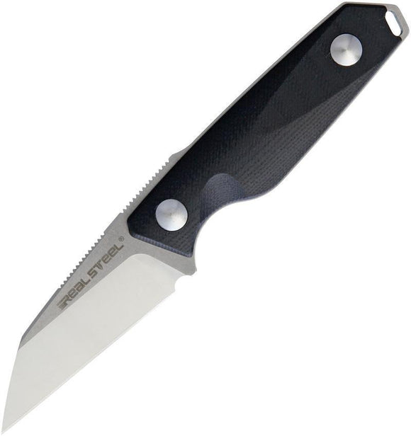 Real Steel Connector D2 Fixed Wharncliffe Blade Black Handle Neck Knife
