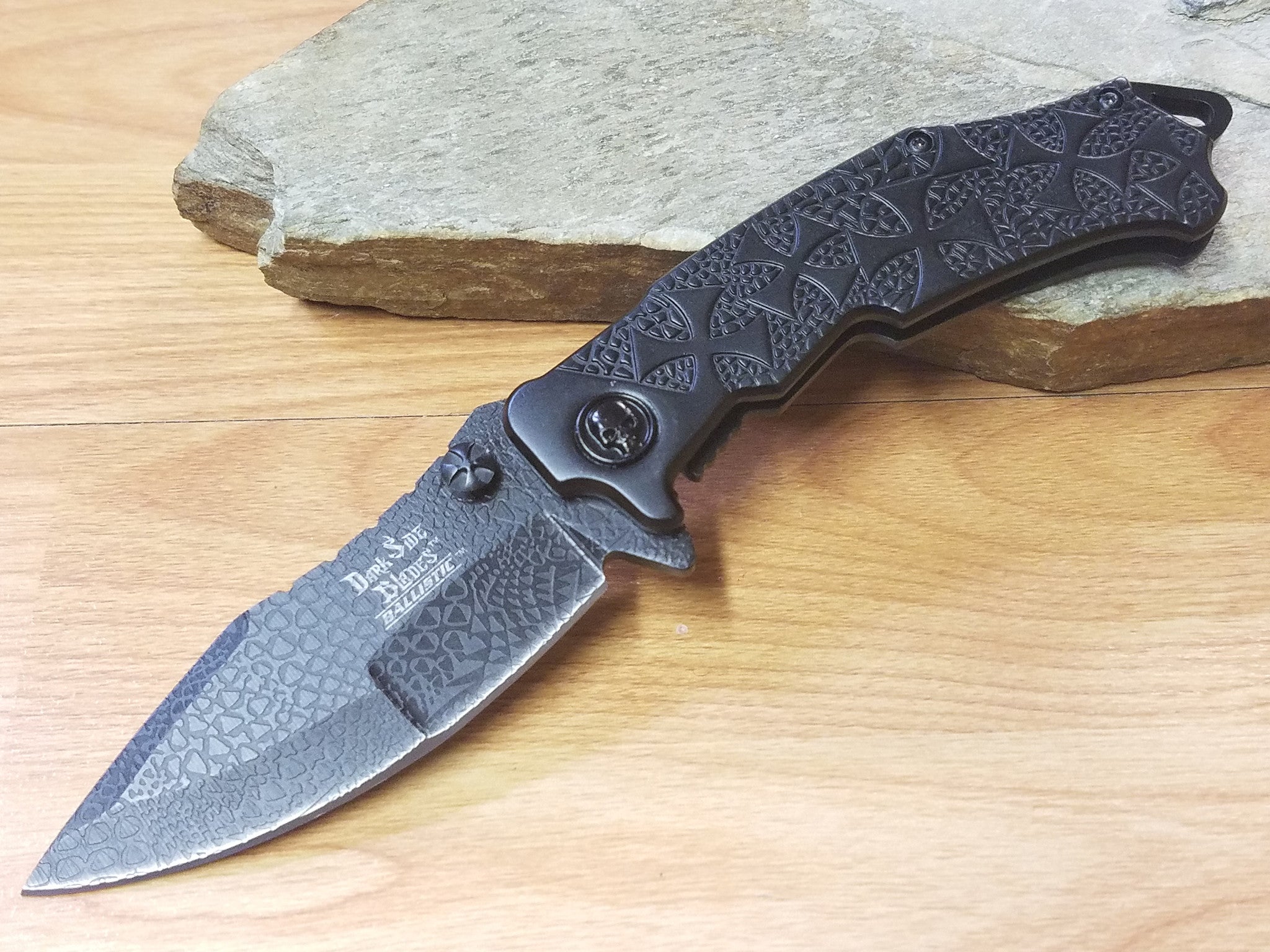 Dark Side Blades Taschenmesser | Klingenlänge 9,53 Cm, Säuregeätzt | Mit Titanium-Griff Und Gürtelclip