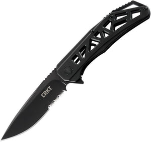 CRKT Gusset Black W/ Triple Point Black Serrated Stainless Folding Knife