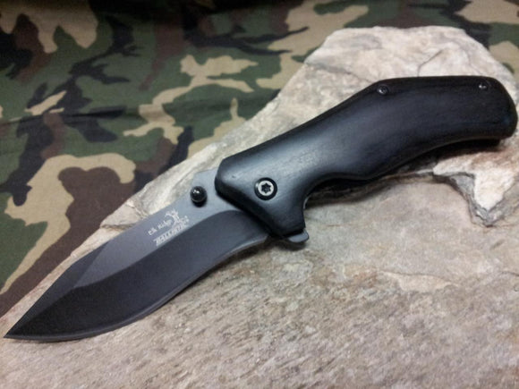 Elk Ridge Spring Assisted Folding Pocket Knife Black on Black - A013BK