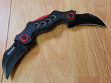 Dual Blade Black and Red Hawkbill Karambit Pocket Knife - 3645bk