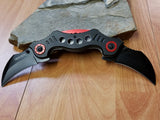 Dual Blade Black and Red Hawkbill Karambit Pocket Knife - 3645bk